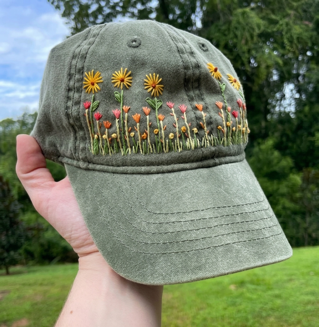 Custom Handmade Embroidered Cap – Stylish Hand Embroidery Hat for Women & Girls