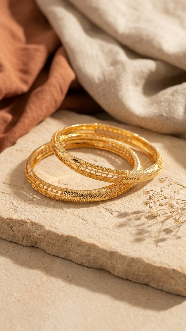 Antique Gold Plated Filigree Bangle Set for Women