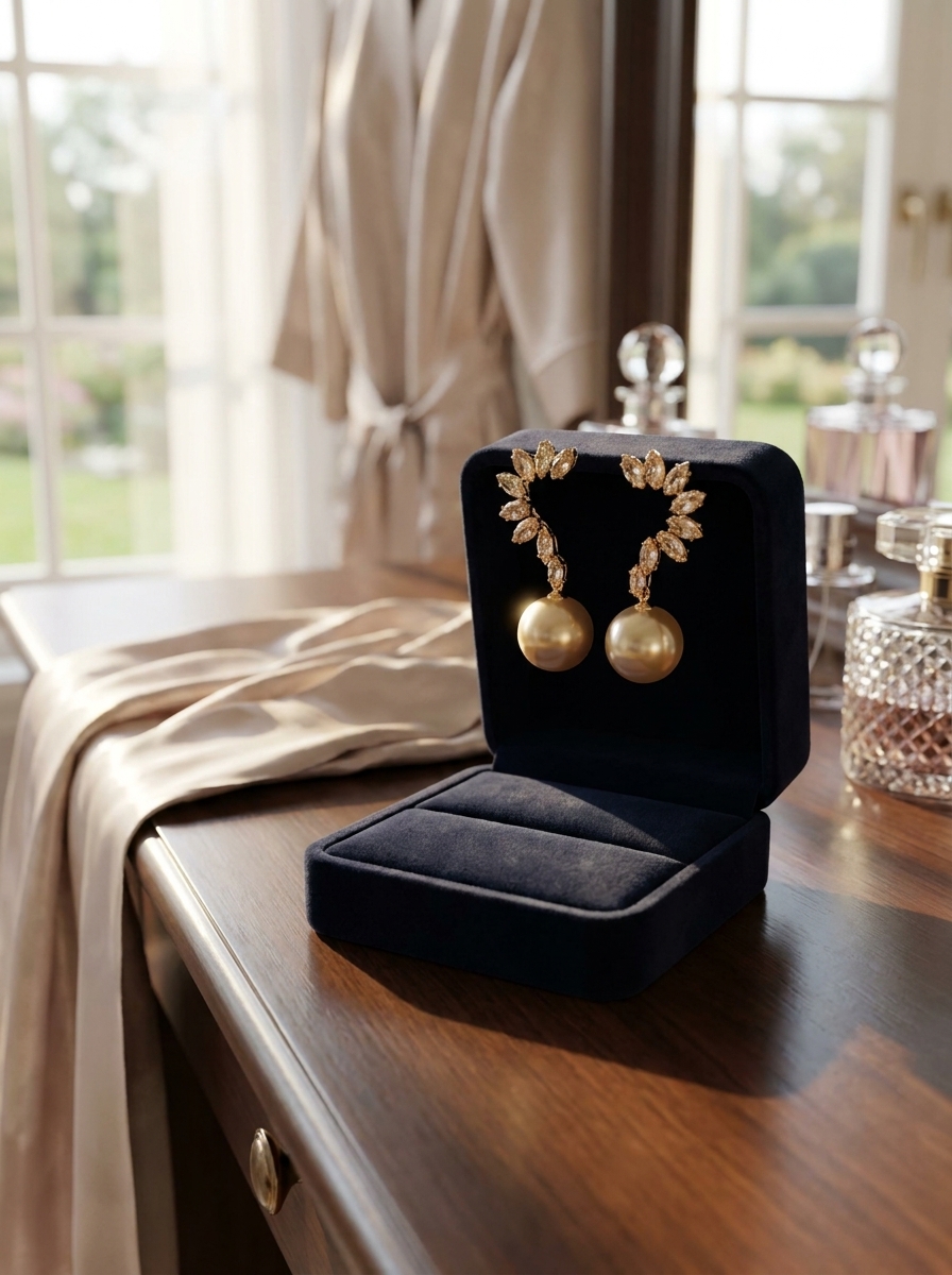 Elegant Gold-Tone Crystal & Pearl Drop Earrings for Women