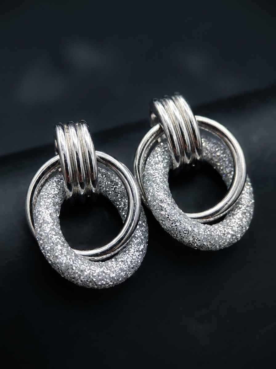 Silver Sparkle Twist Hoop Earrings for Women