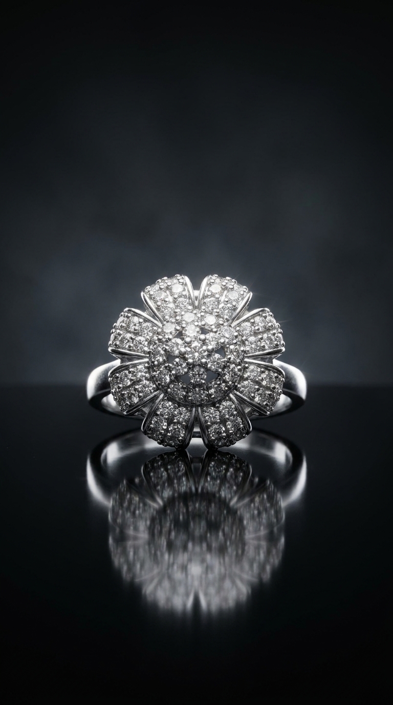 Radiant Diamond Flower Cluster Ring in Sterling Silver
